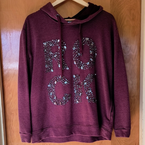 William Rast Maroon Rhinestone "ROCK" Hoodie Size Large - Picture 1 of 7